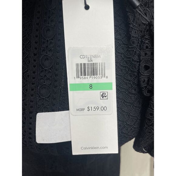 Calvin Klein Women's Balloon-Sleeve Lace Fit & Flare Dress - Black 8 - Picture 4 of 4